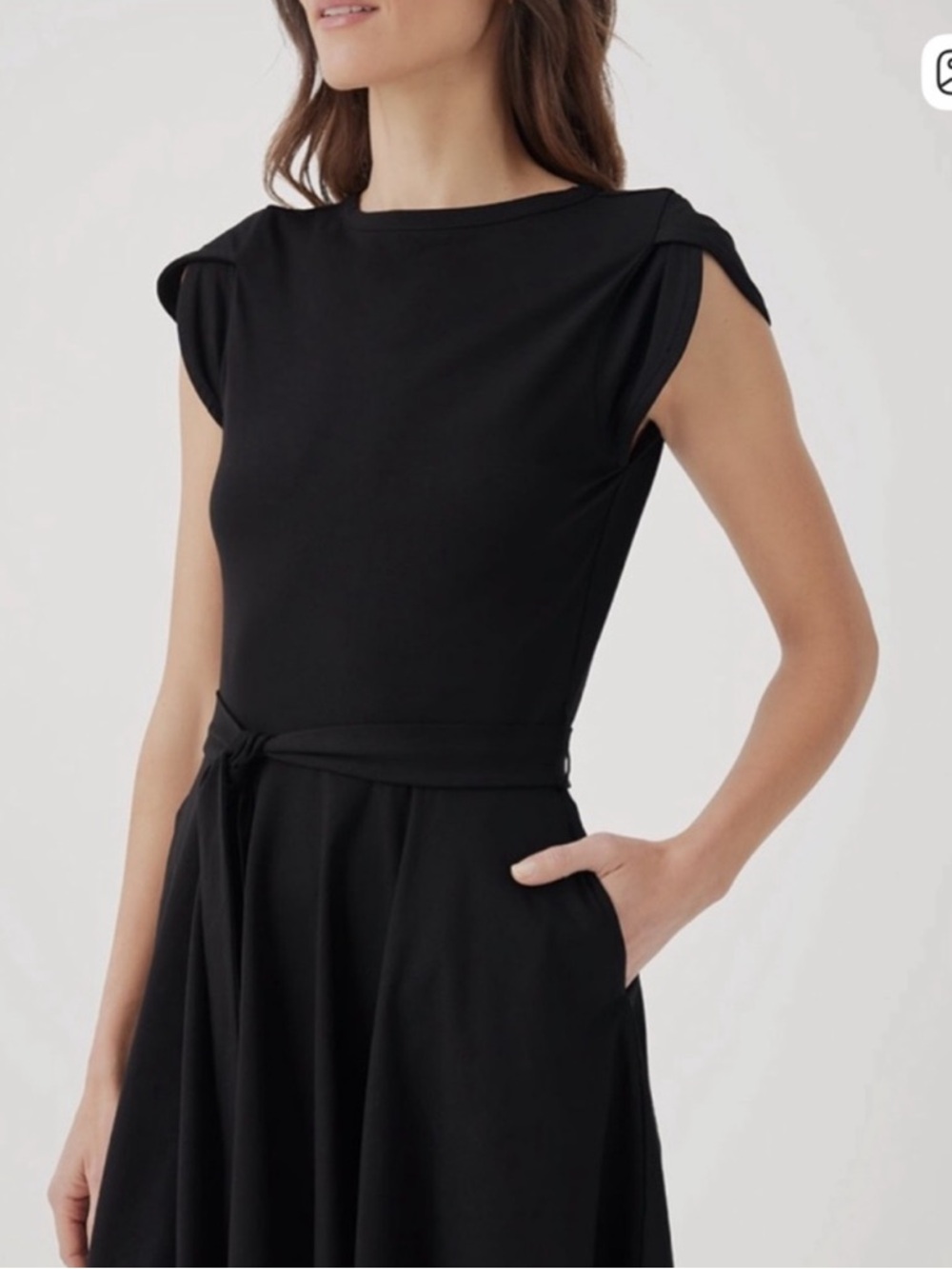Pact Women's Black Organic Cotton Fit & Flare Petal Sleeve Dress Small - Picture 2 of 8